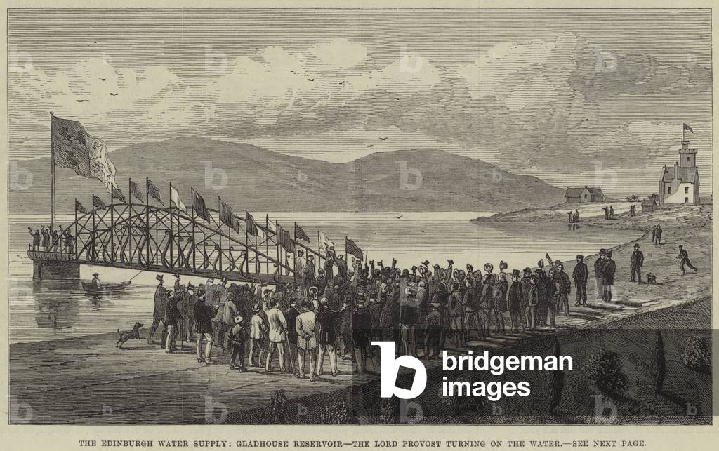 The Edinburgh Water Supply, Gladhouse Reservoir, the Lord Provost turning on the Water (engraving)