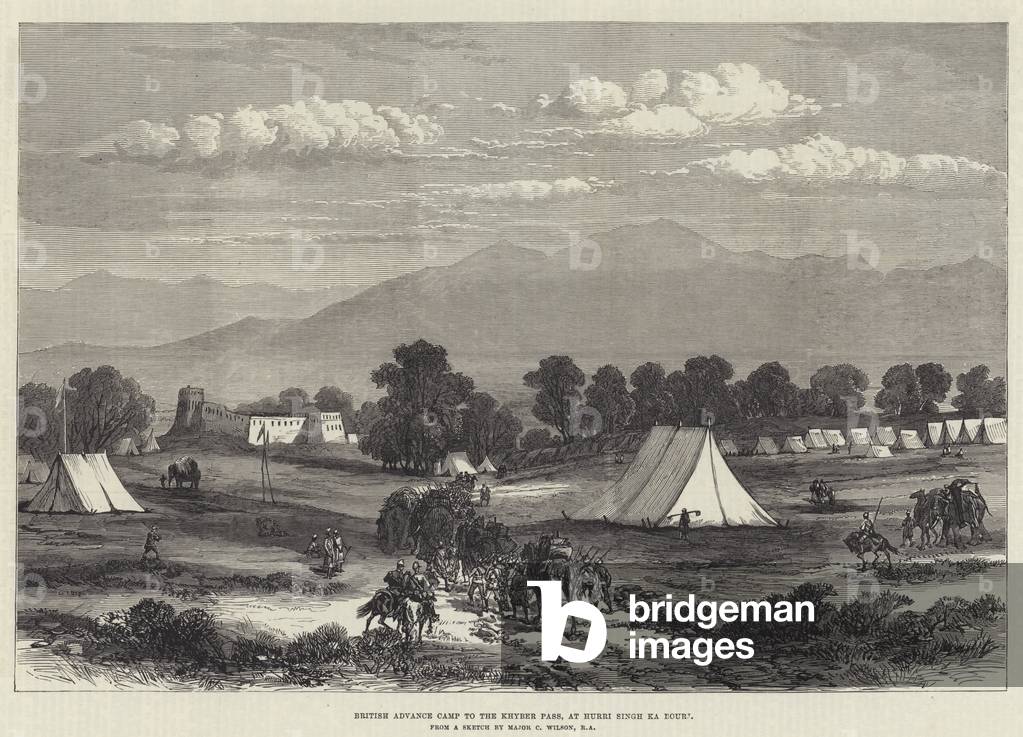 British Advance Camp to the Khyber Pass, at Hurri Singh Ka Bourj (engraving)