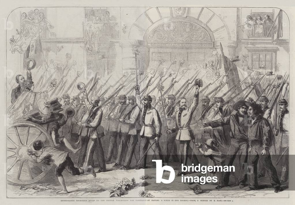 Enthusiastic Reception given to the British Volunteers for Garibaldi at Naples, a Scene in the Toledo (engraving)