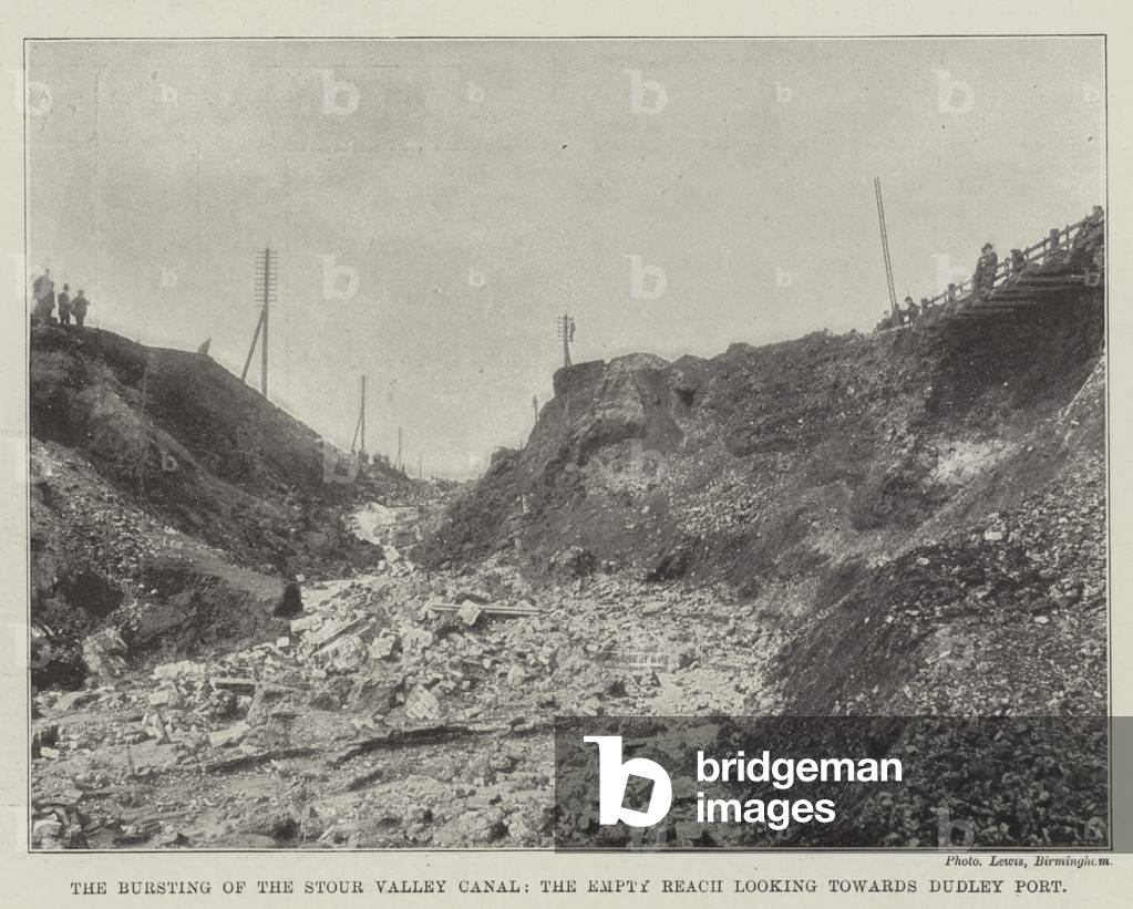 The Bursting of the Stour Valley Canal, the Empty Reach looking towards Dudley Port (b/w photo)