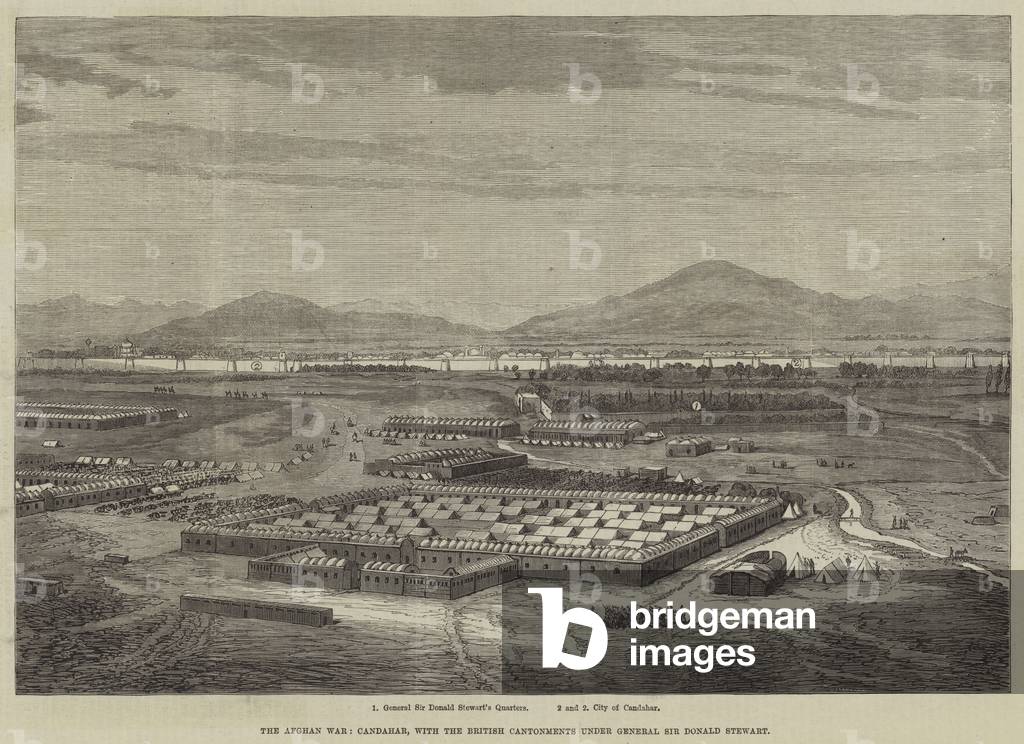 The Afghan War, Candahar, with the British Cantonments under General Sir Donald Stewart (engraving)