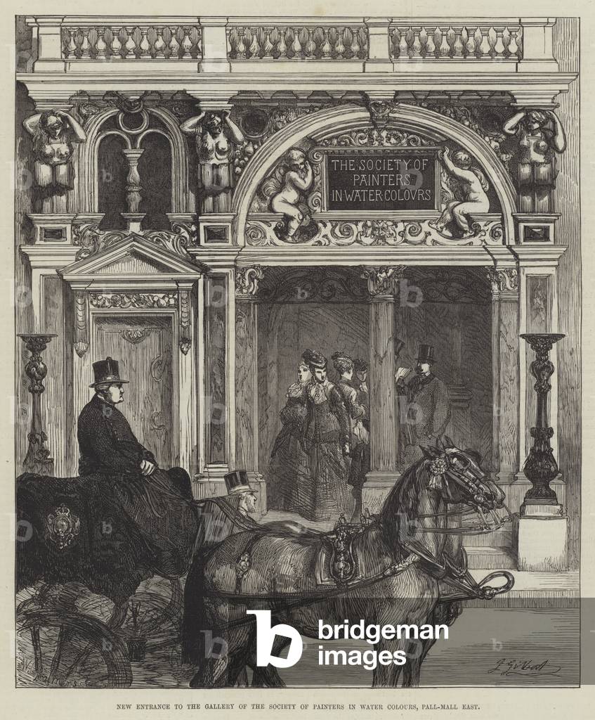 New Entrance to the Gallery of the Society of Painters in Water Colours, Pall-Mall East (engraving)