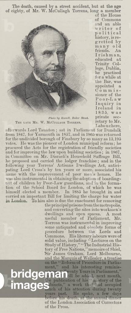 The late Mr W McCullagh Torrens (engraving)