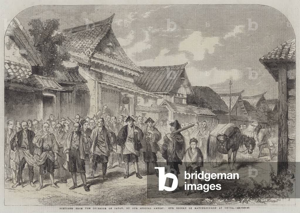 Sketches from the Interior of Japan, our Escort of Matchlockmen at Omura (engraving)