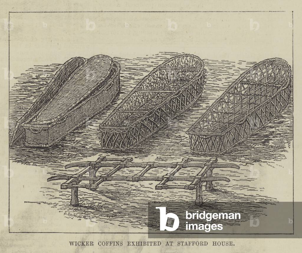 Wicker Coffins exhibited at Stafford House (engraving)