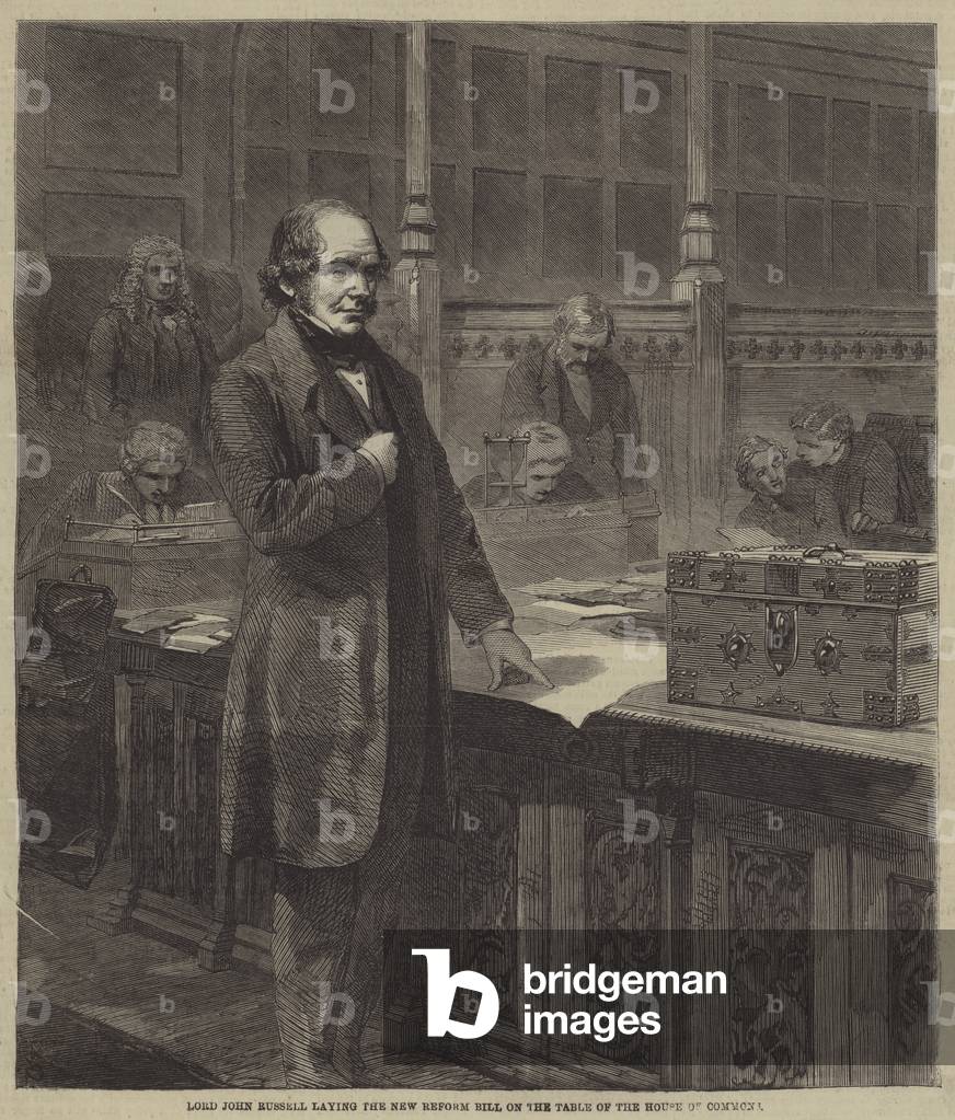 Lord John Russell laying the New Reform Bill on the Table of the House of Commons (engraving)
