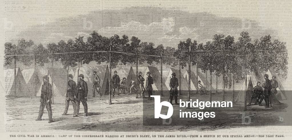 The Civil War in America, Camp of the Confederate Marines at Drury's Bluff, on the James River (engraving)