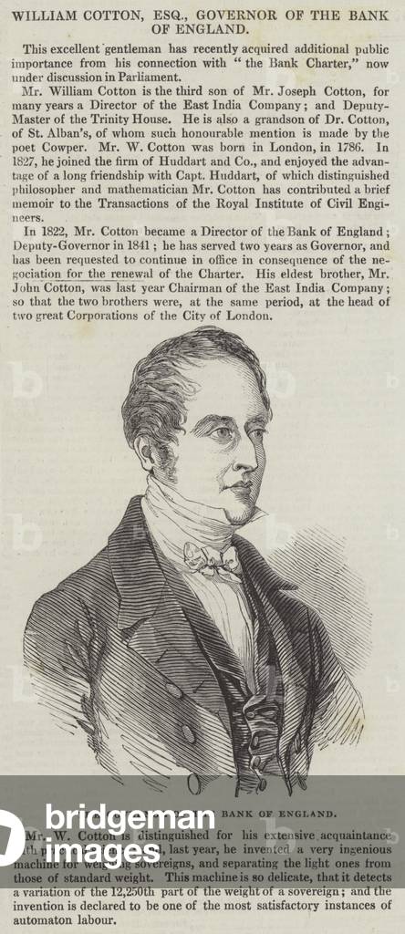 William Cotton, Esquire, Governor of the Bank of England (engraving)