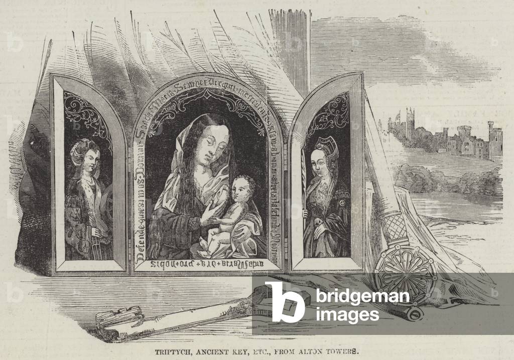 Triptych, Ancient Key, etc, from Alton Towers (engraving)