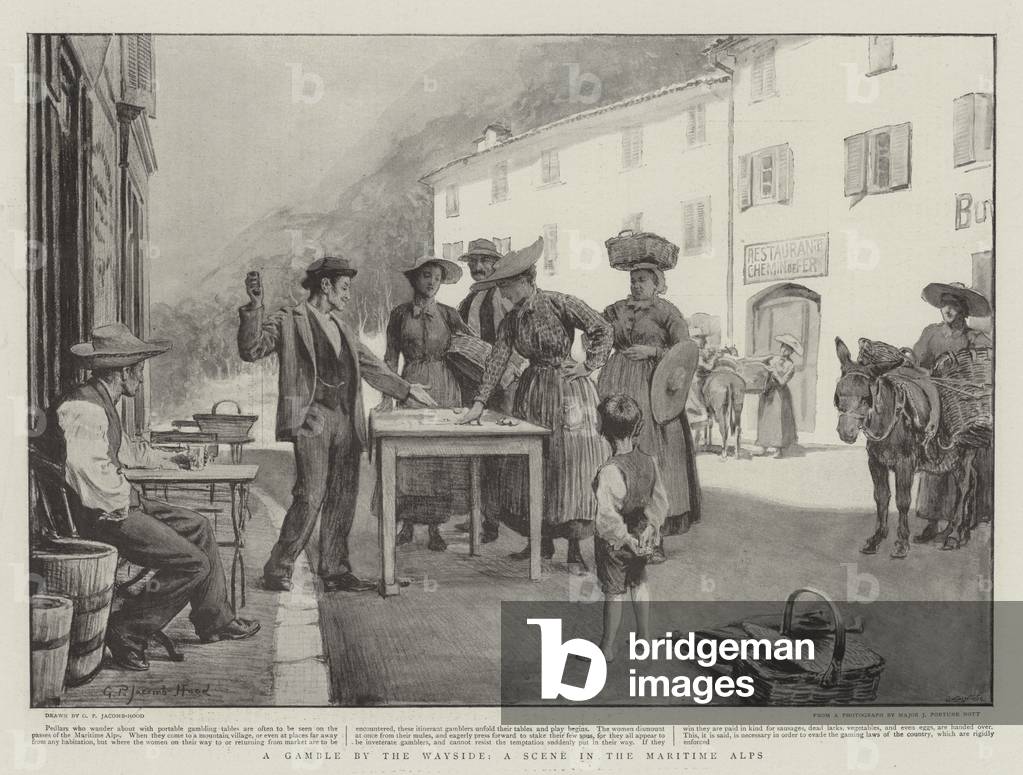 A Gamble by the Wayside, a Scene in the Maritime Alps (litho)