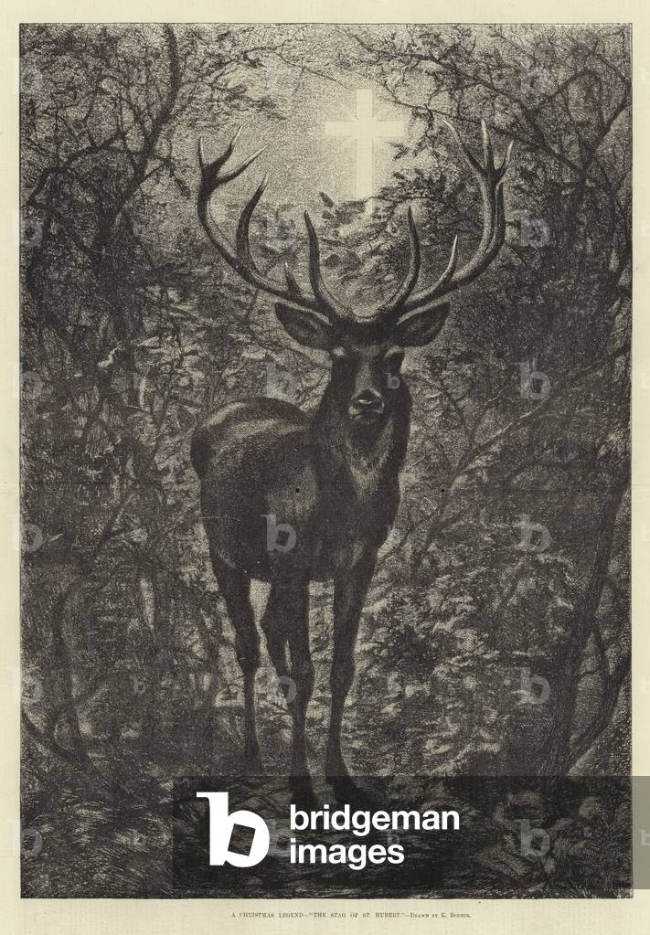A Christmas Legend, The Stag of St Hubert (engraving)