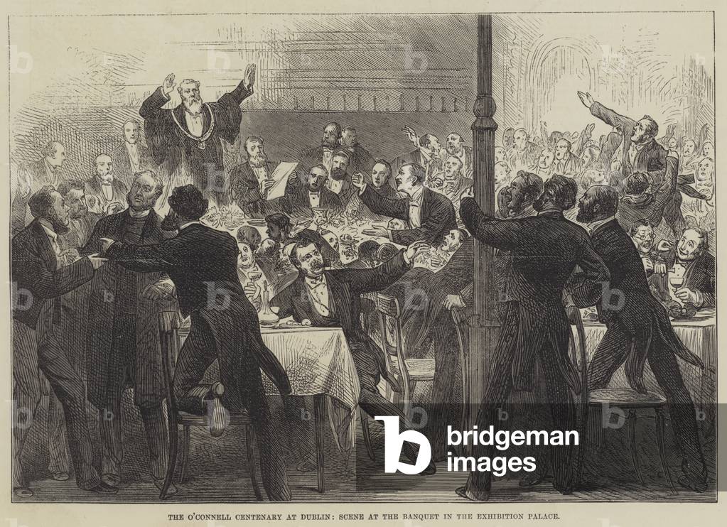 The O'Connell Centenary at Dublin, Scene at the Banquet in the Exhibition Palace (engraving)