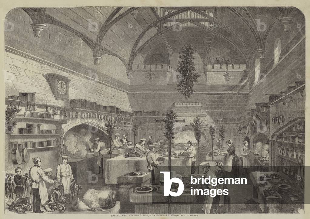 The Kitchen, Windsor Castle, at Christmas Time (engraving)
