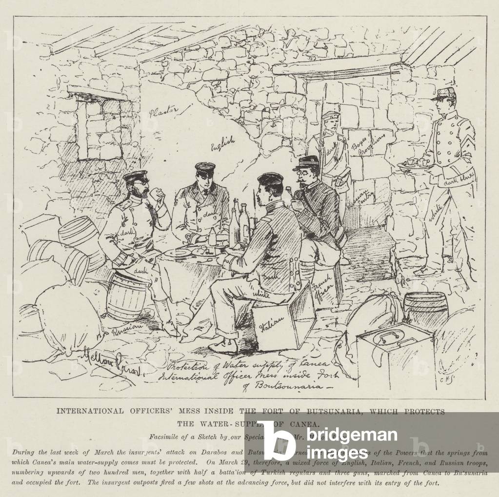 International Officers' Mess inside the Fort of Butsunaria, which protects the Water-Supply of Canea (engraving)