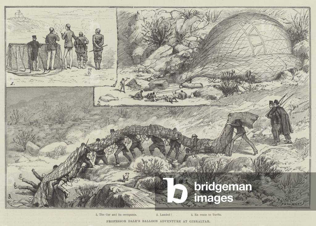 Professor Dale's Balloon Adventure at Gibraltar (engraving)