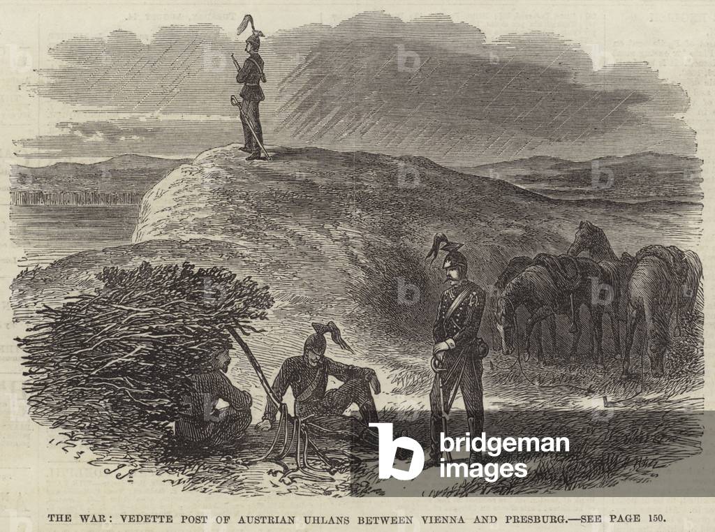 The War, Vedette Post of Austrian Uhlans between Vienna and Presburg (engraving)