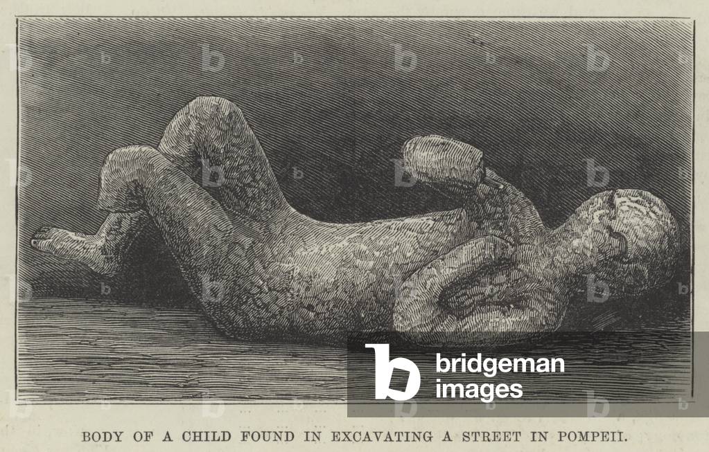 Body of a Child found in excavating a Street in Pompeii (engraving)