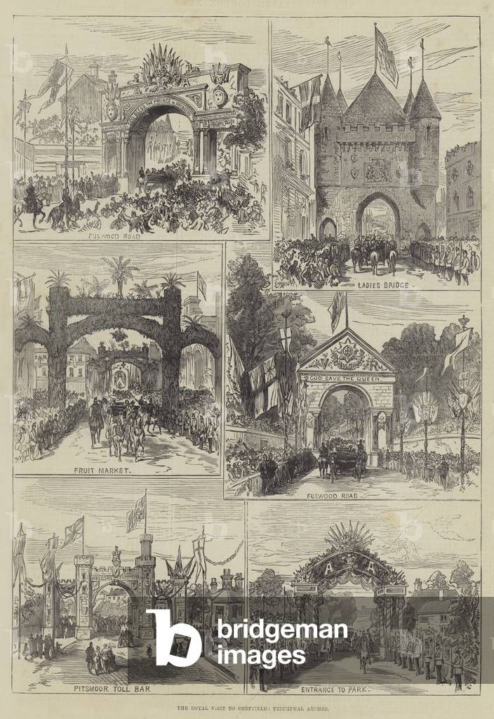 The Royal Visit to Sheffield, Triumphal Arches (engraving)