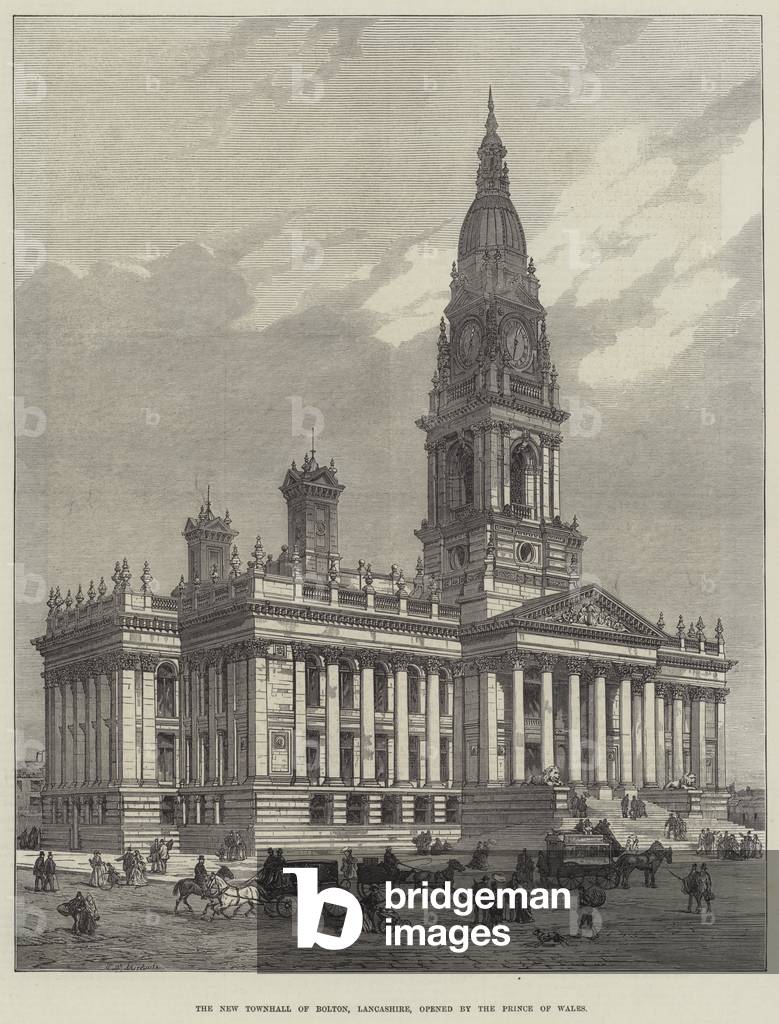 The New Townhall of Bolton, Lancashire, opened by the Prince of Wales (engraving)