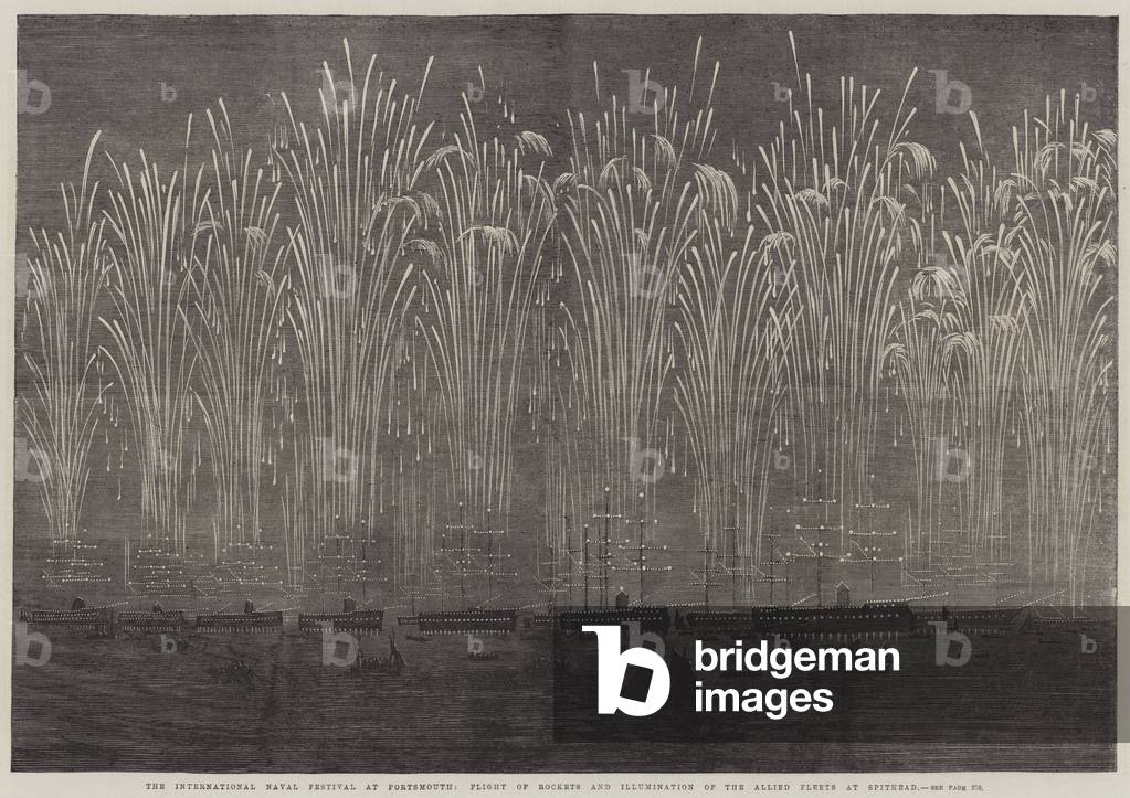 The International Naval Festival at Portsmouth, Flight of Rockets and Illumination of the Allied Fleets at Spithead (engraving)