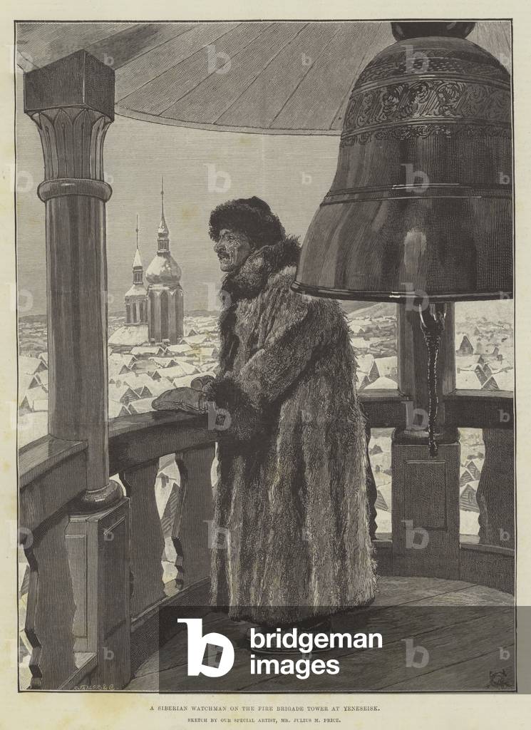 A Siberian Watchman on the Fire Brigade Tower at Yeneseisk (engraving)