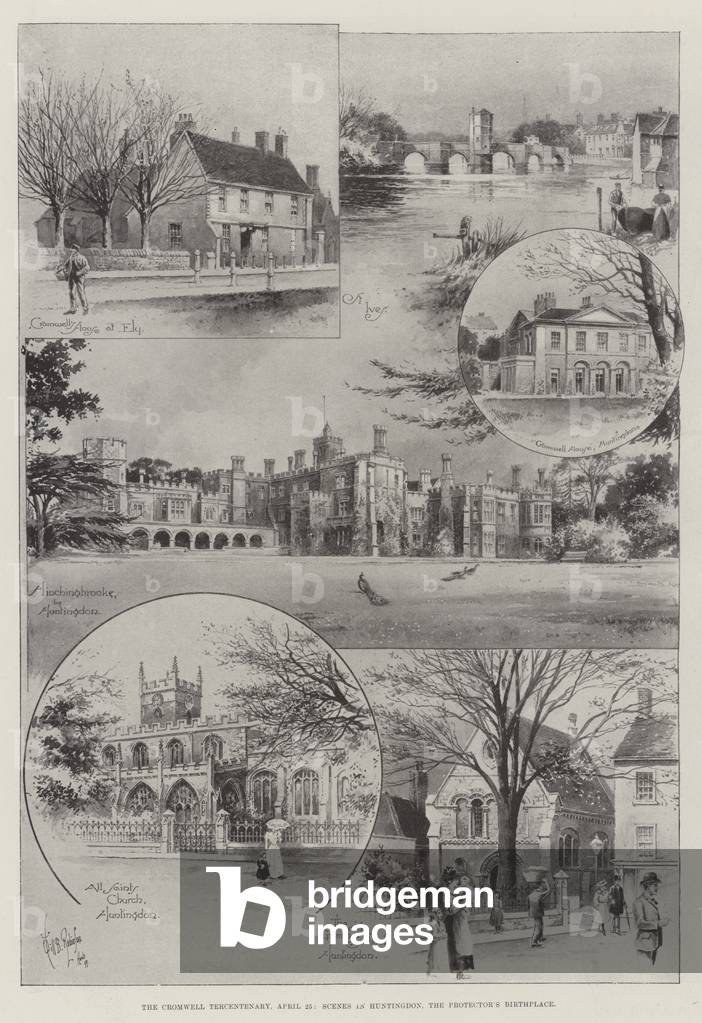 The Cromwell Tercentenary, 25 April, Scenes in Huntingdon, the Protector's Birthplace (litho)