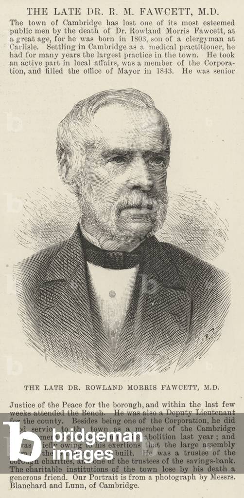 The late Dr Rowland Morris Fawcett, MD (engraving)