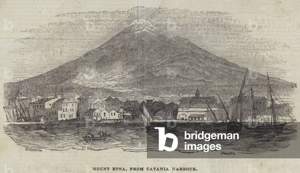 Mount Etna, from Catania Harbour (engraving)