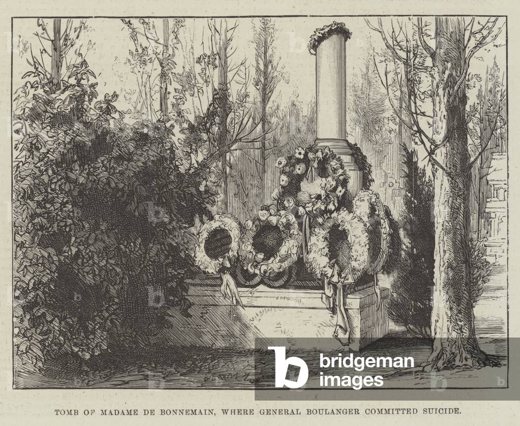 Tomb of Madame de Bonnemain, where General Boulanger committed Suicide (engraving)