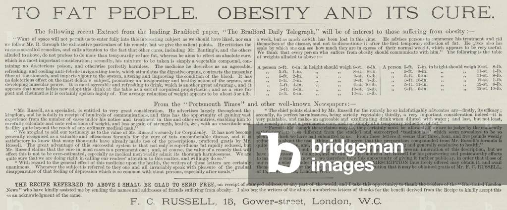 Advertisement, Mr Russell's Remedy for Corpulency (engraving)