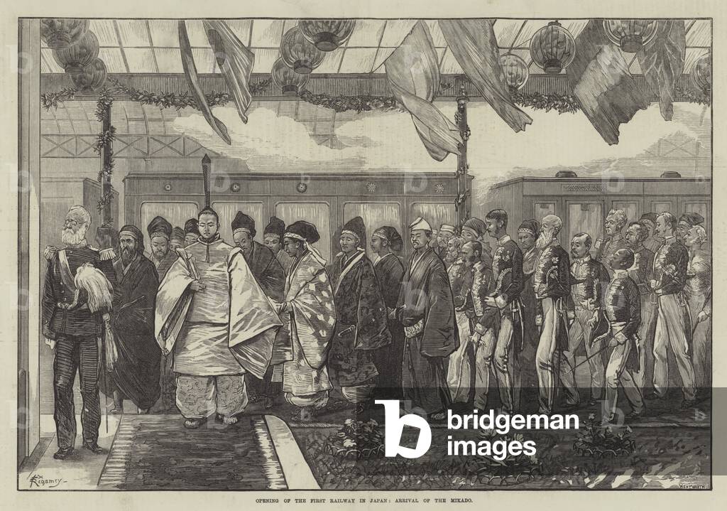 Opening of the First Railway in Japan, Arrival of the Mikado (engraving)