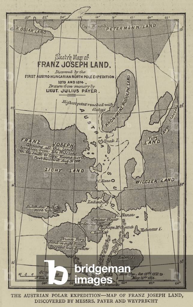 The Austrian Polar Expedition, Map of Franz Joseph Land, discovered by Messers Payer and Weyprecht (engraving)