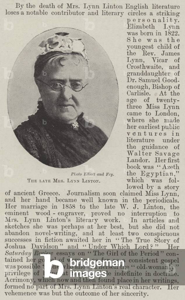 The late Mrs Lynn Linton (b/w photo)