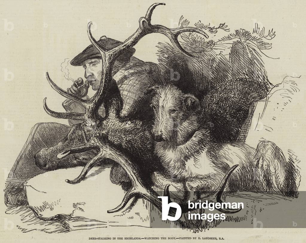 Deer-Stalking in the Highlands, watching the Body (engraving)