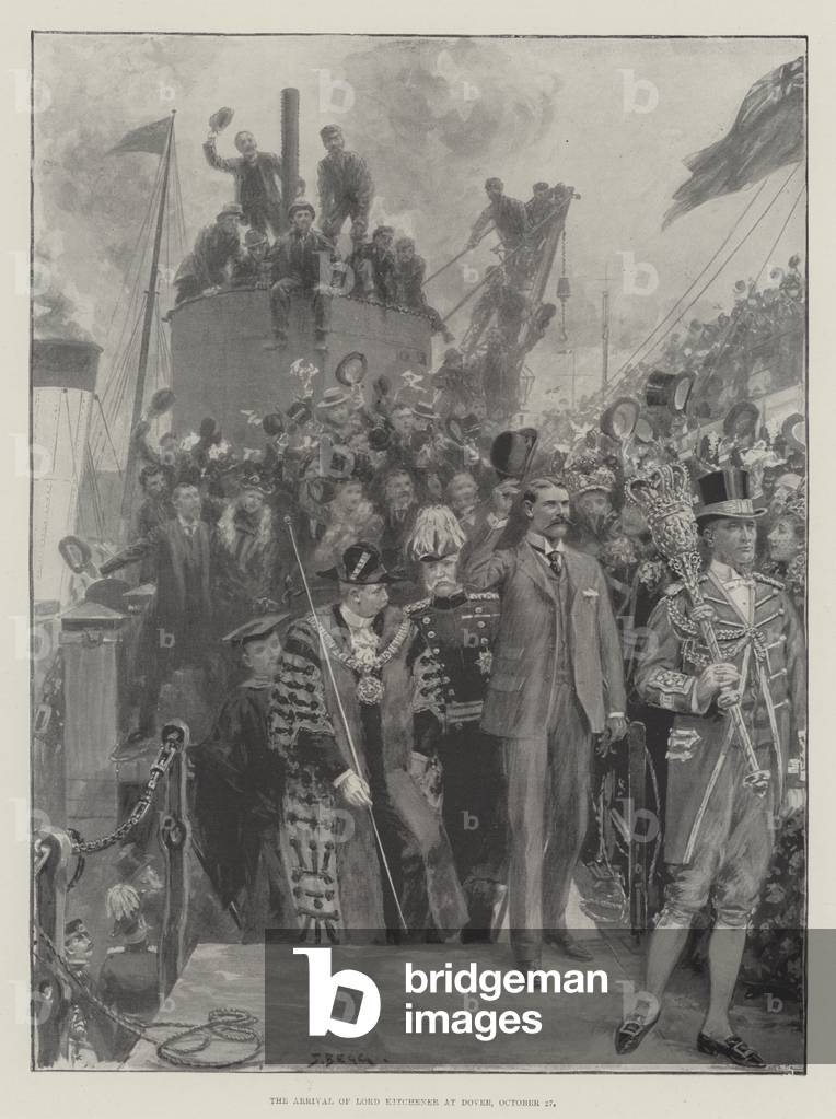 The Arrival of Lord Kitchener at Dover, 27 October (litho)