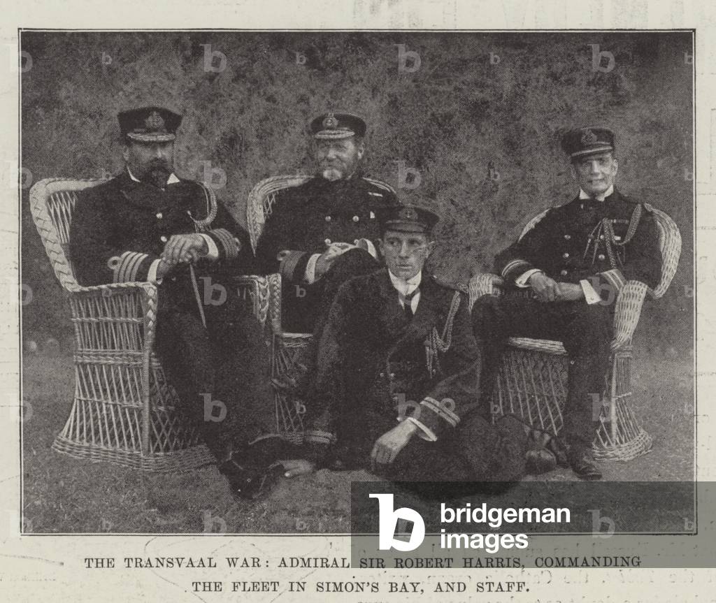 The Transvaal War, Admiral Sir Robert Harris, commanding the Fleet in Simon's Bay, and Staff (b/w photo)