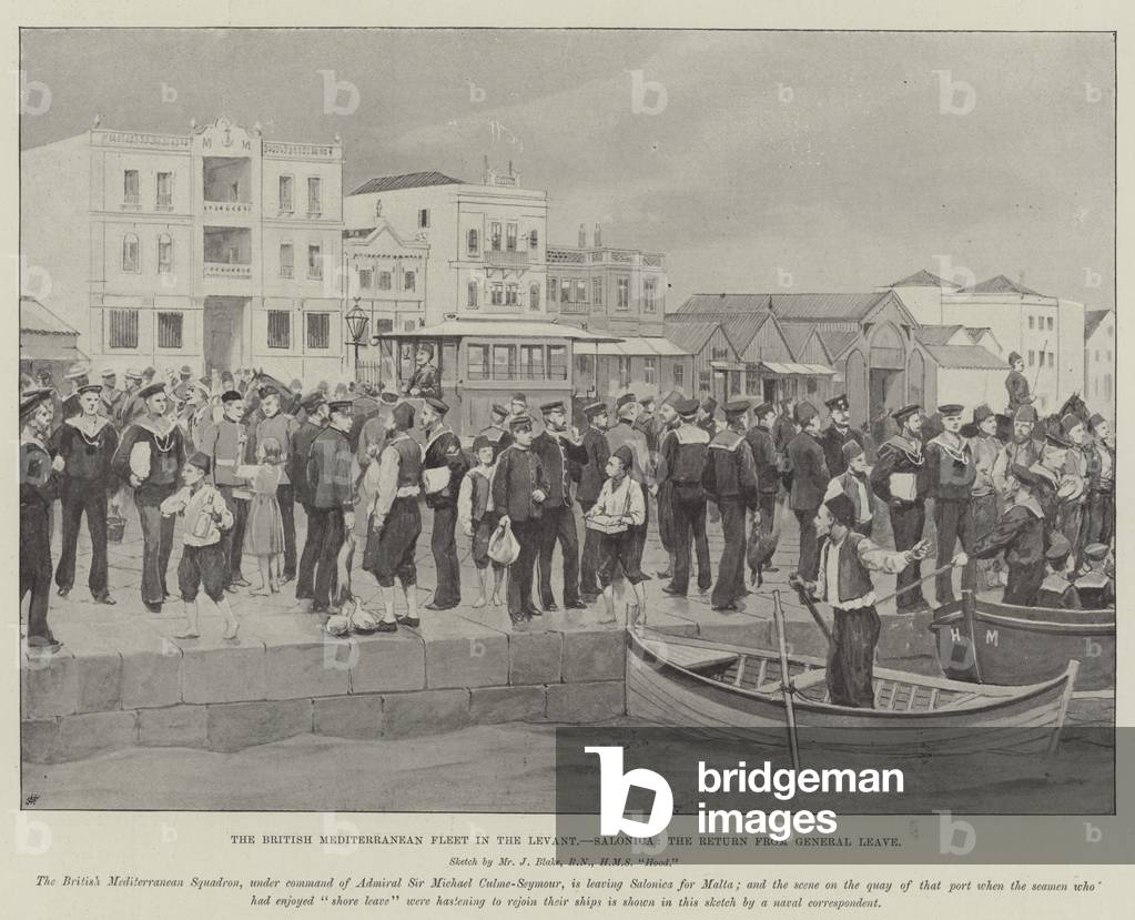The British Mediterranean Fleet in the Levant, Salonica, the Return from General Leave (litho)