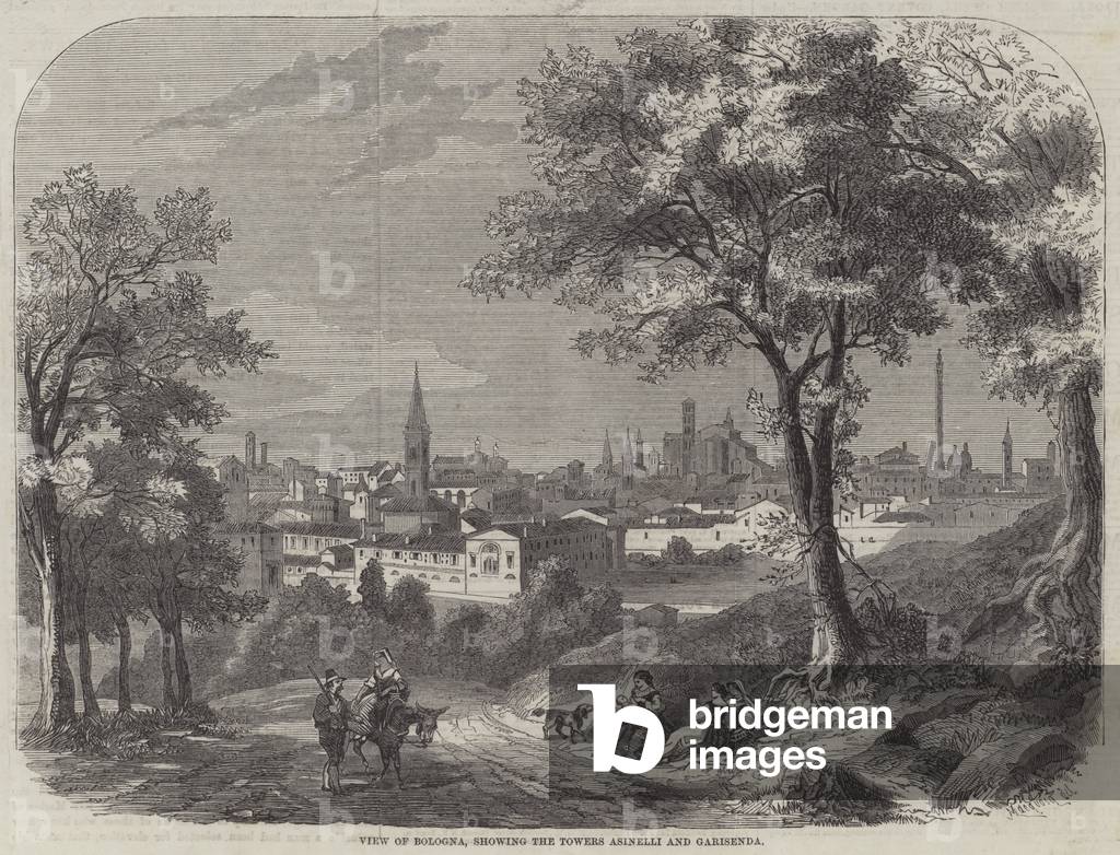 View of Bologna, showing the Towers Asinelli and Garisenda (engraving)