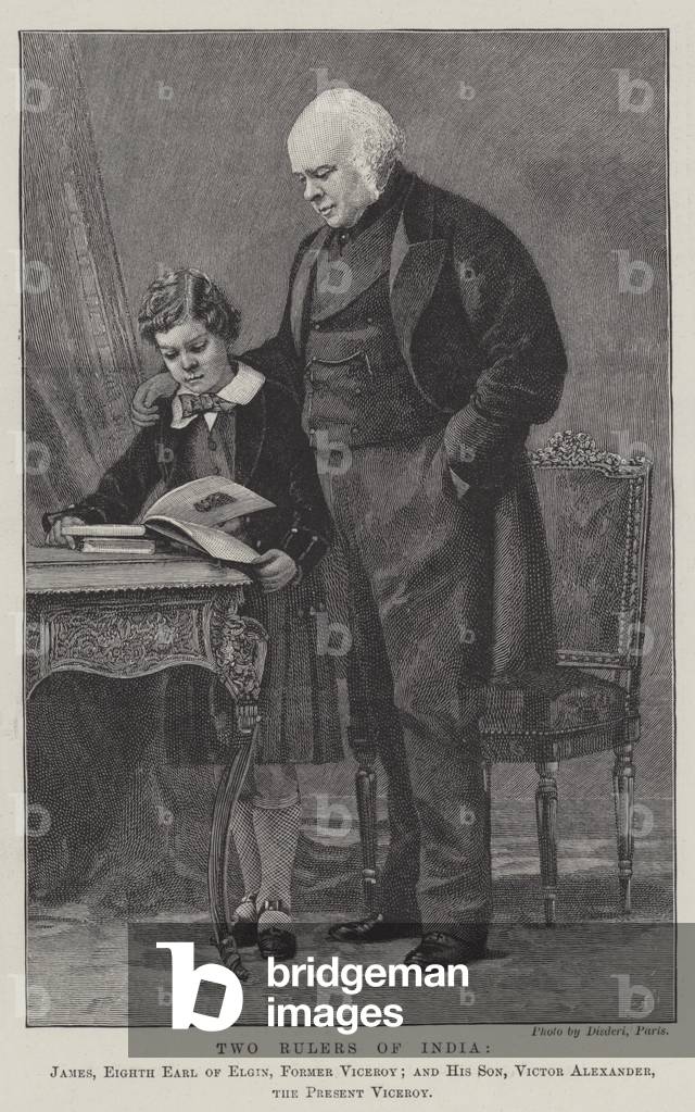 Two Rulers of India, James, Eighth Earl of Elgin, Former Viceroy; and his Son, Victor Alexander, the Present Viceroy (engraving)