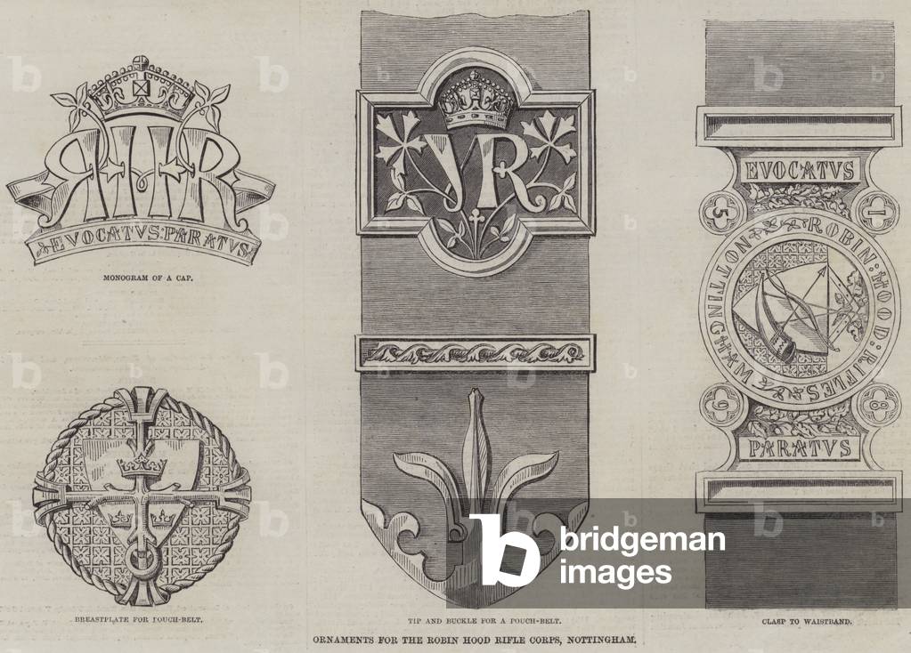 Ornaments for the Robin Hood Rifle Corps, Nottingham (engraving)