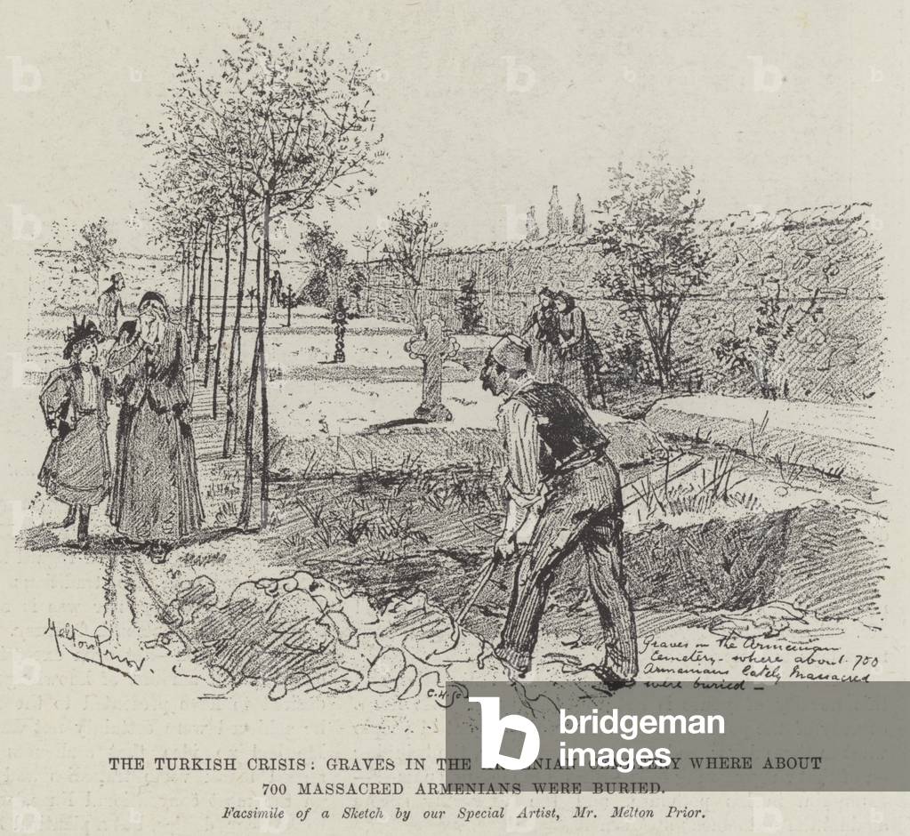 The Turkish Crisis, Graves in the Armenian Cemetery where about 700 Massacred Armenians were buried (engraving)