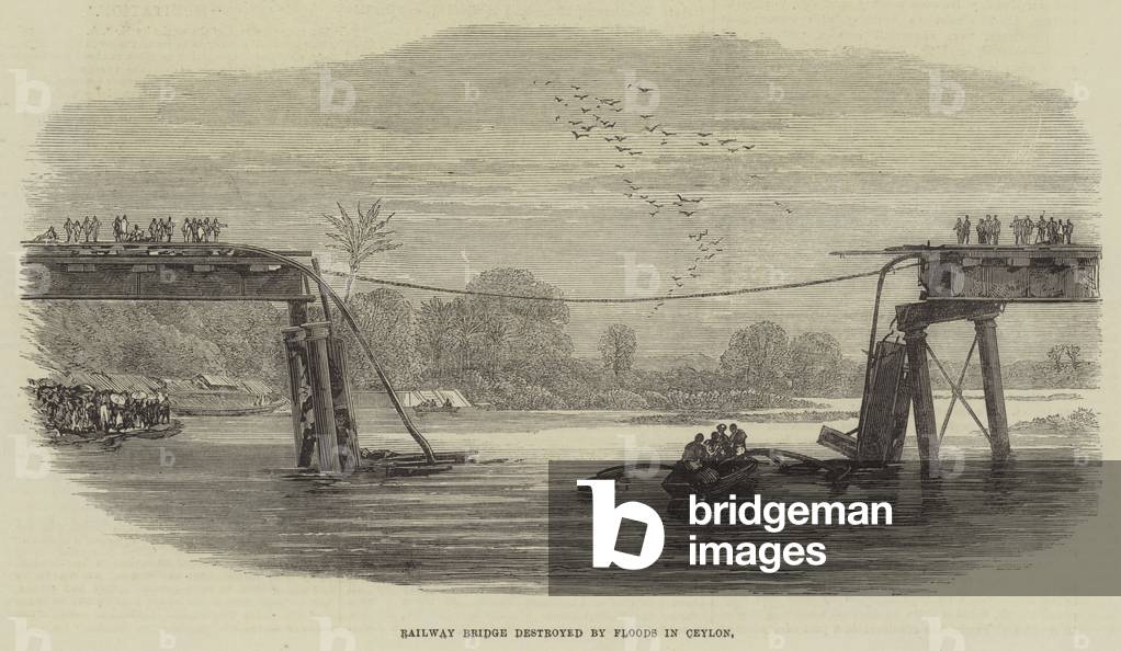 Railway Bridge destroyed by Floods in Ceylon (engraving)