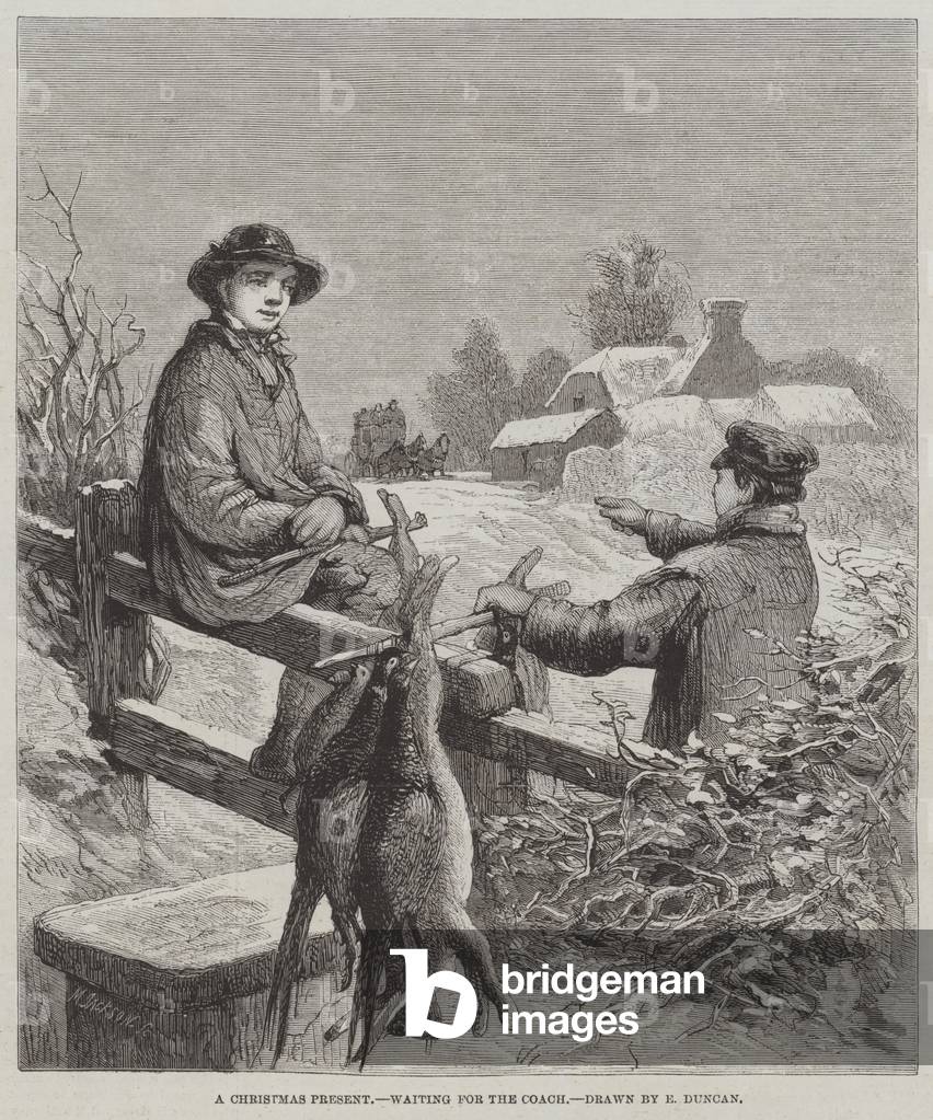 A Christmas Present, waiting for the Coach (engraving)