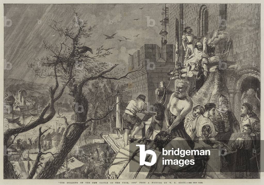 The Building of the New Castle on the Tyne, 1080 (engraving)