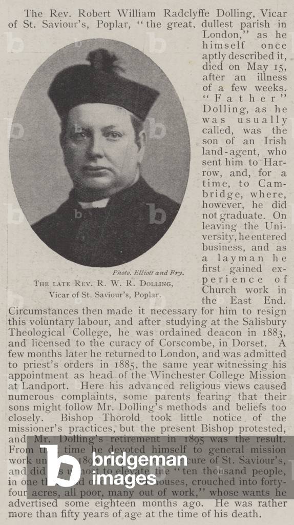 The late Reverend R W R Dolling, Vicar of St Saviour's, Poplar (b/w photo)