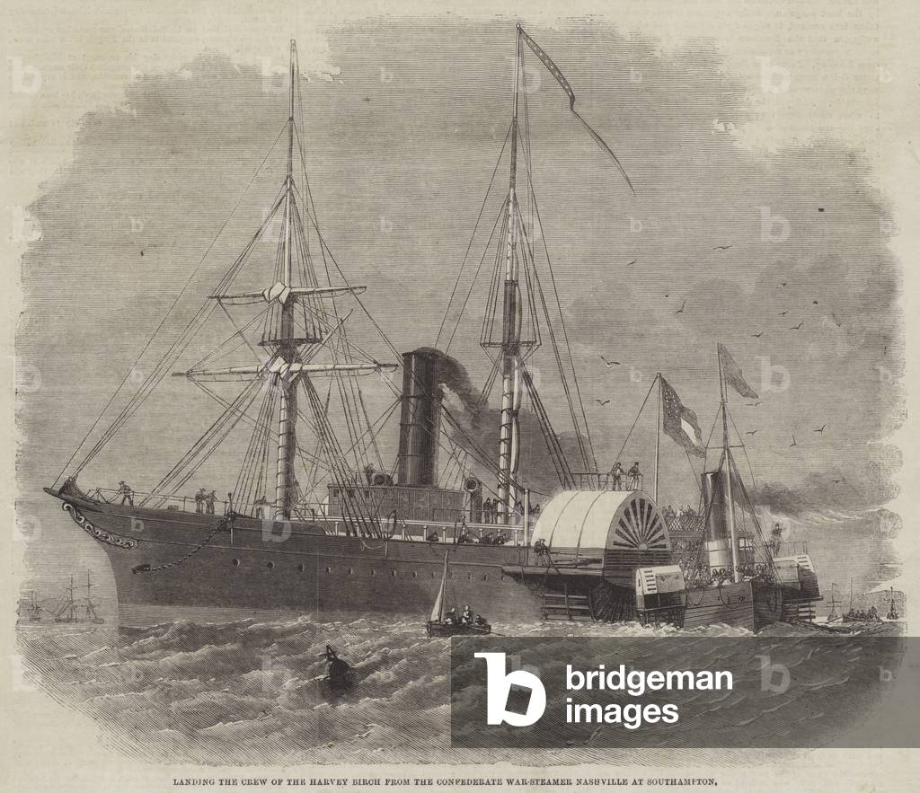 Landing the Crew of the Harvey Birch from the Confederate War-Steamer Nashville at Southampton (engraving)