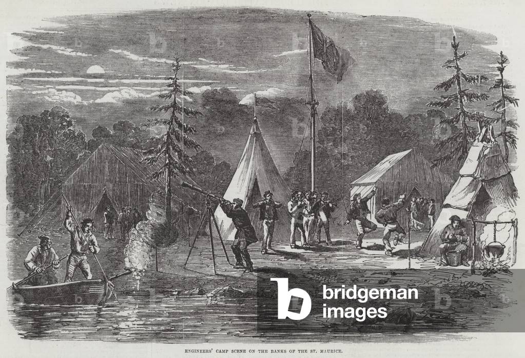 Engineers' Camp Scene on the Banks of the St Maurice (engraving)