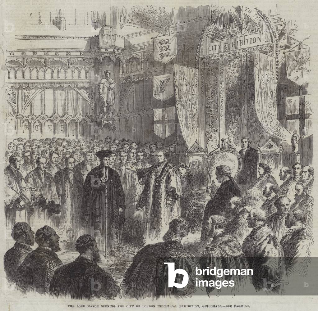 The Lord Mayor opening of the City of London Industrial Exhibition, Guildhall (engraving)