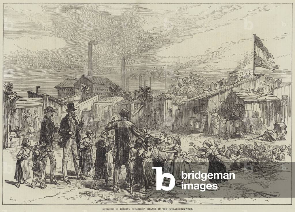 Sketches in Berlin, Squatters' Village in the Schlaechter-Weise (engraving)