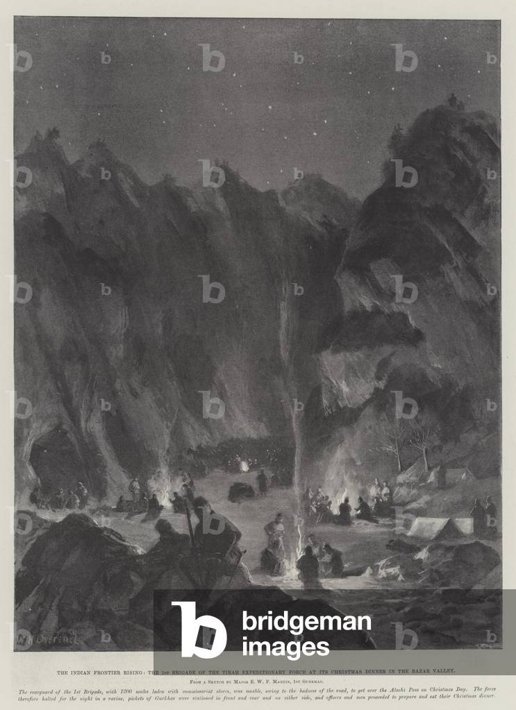 The Indian Frontier Rising, the 1st Brigade of the Tirah Expeditionary Force at its Christmas Dinner in the Bazar Valley (litho)